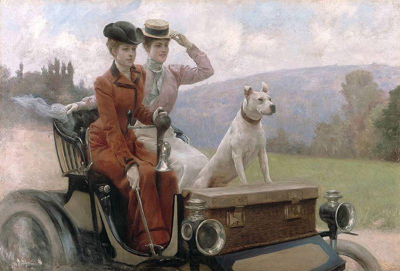 Julius LeBlanc Stewart Les Dames Goldsmith au bois de Boulogne en 1897 sur une voiturette Spain oil painting art